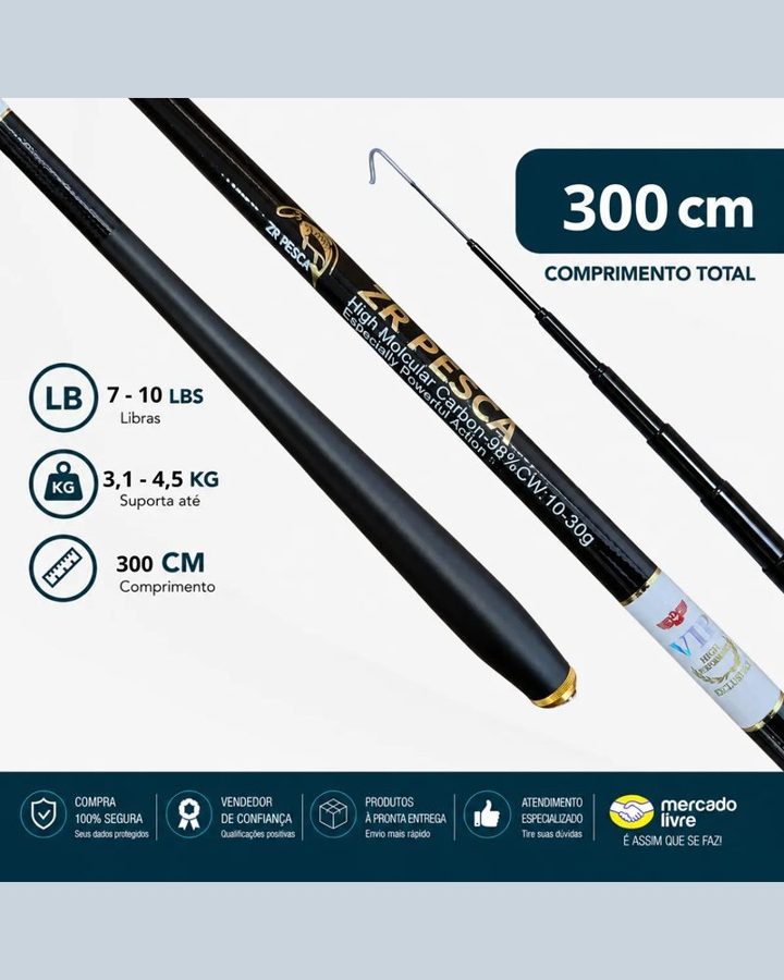 Vara de Pesca 100% Carbono VIP 3 MT - foto 3