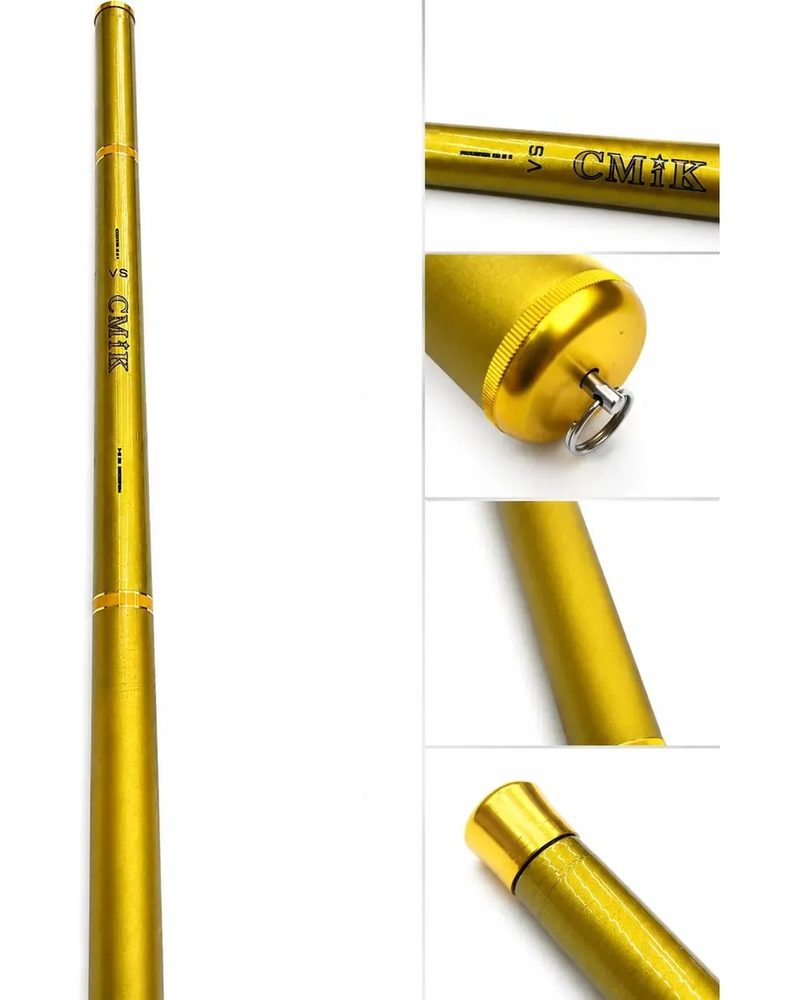 Vara CMIK Dourada 100% Carbono 3,60m - 100% carbono, 7-12 LBS, 4 partes, gomo 1,10cm, 96g, linha 0,25mm - foto 3